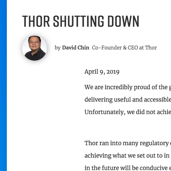 THOR Project stopt