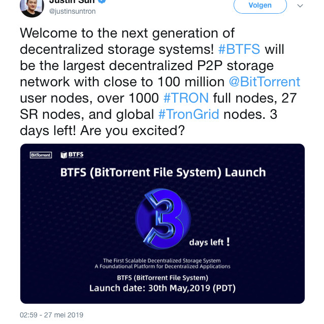 TRON (TRX) bereidt zich voor op BitTorrent file system launch