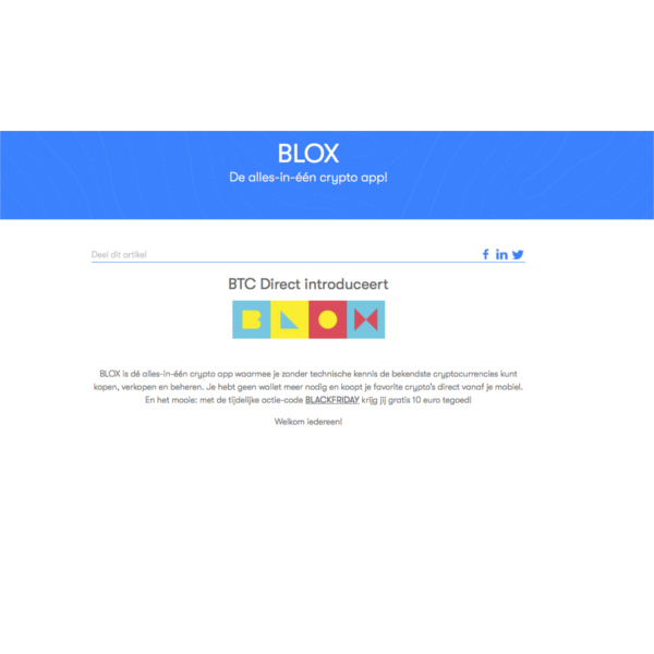 Ontvang 10 euro gratis crypto bij downloaded BLOX app - BTC Direct